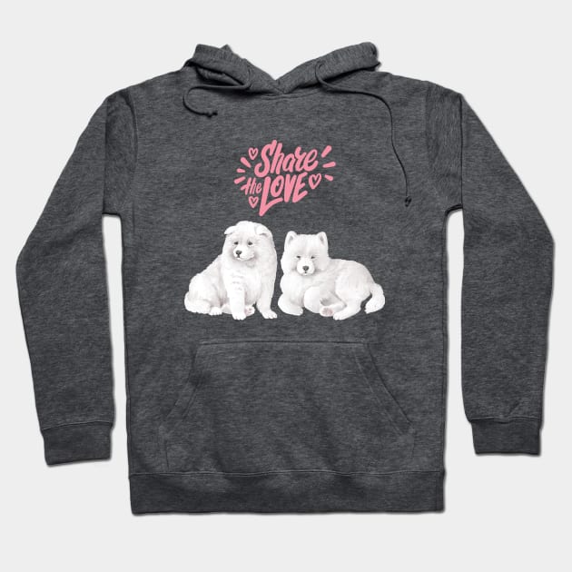 Samoyed Dogs Share the Love Hoodie by Dreamy Feminine